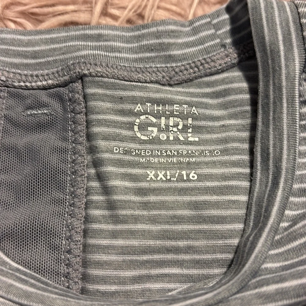 Athleta Girl Striped Back Mesh Seam Shirt